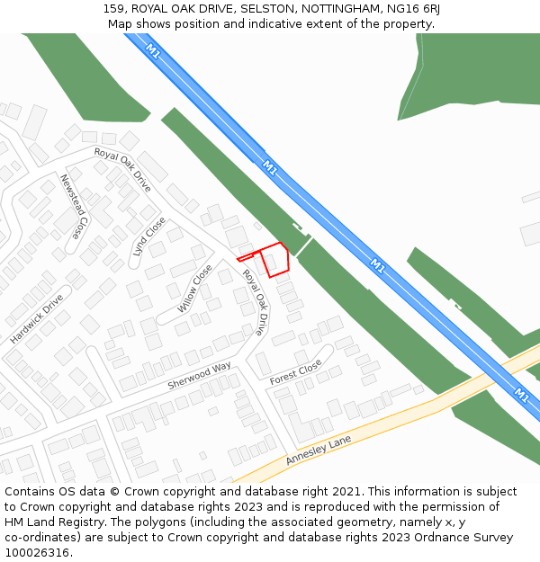 159, ROYAL OAK DRIVE, SELSTON, NOTTINGHAM, NG16 6RJ: Location map and indicative extent of plot