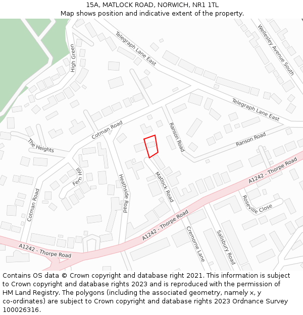 15A, MATLOCK ROAD, NORWICH, NR1 1TL: Location map and indicative extent of plot