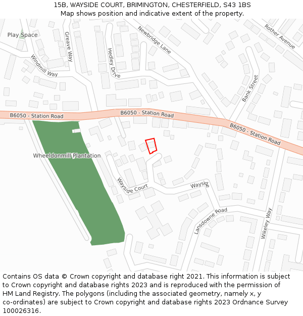 15B, WAYSIDE COURT, BRIMINGTON, CHESTERFIELD, S43 1BS: Location map and indicative extent of plot