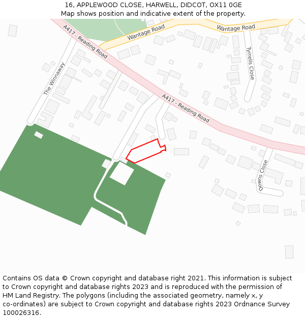 16, APPLEWOOD CLOSE, HARWELL, DIDCOT, OX11 0GE: Location map and indicative extent of plot