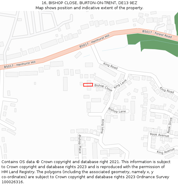 16, BISHOP CLOSE, BURTON-ON-TRENT, DE13 9EZ: Location map and indicative extent of plot