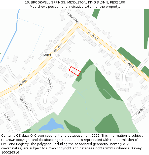 16, BROOKWELL SPRINGS, MIDDLETON, KING'S LYNN, PE32 1RR: Location map and indicative extent of plot