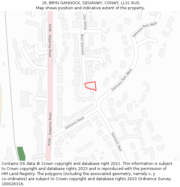 16, BRYN GANNOCK, DEGANWY, CONWY, LL31 9UG: Location map and indicative extent of plot