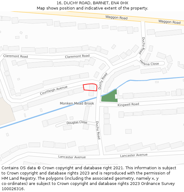 16, DUCHY ROAD, BARNET, EN4 0HX: Location map and indicative extent of plot