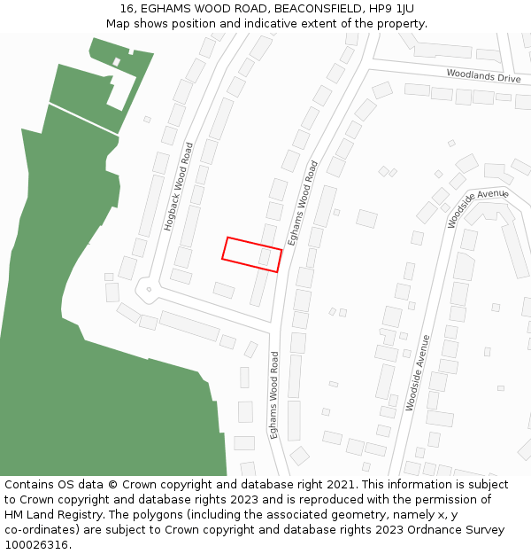 16, EGHAMS WOOD ROAD, BEACONSFIELD, HP9 1JU: Location map and indicative extent of plot