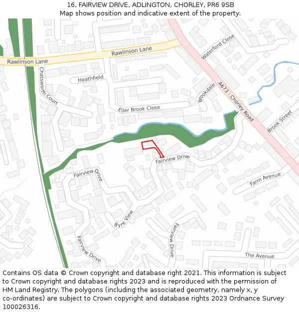 16, FAIRVIEW DRIVE, ADLINGTON, CHORLEY, PR6 9SB: Location map and indicative extent of plot