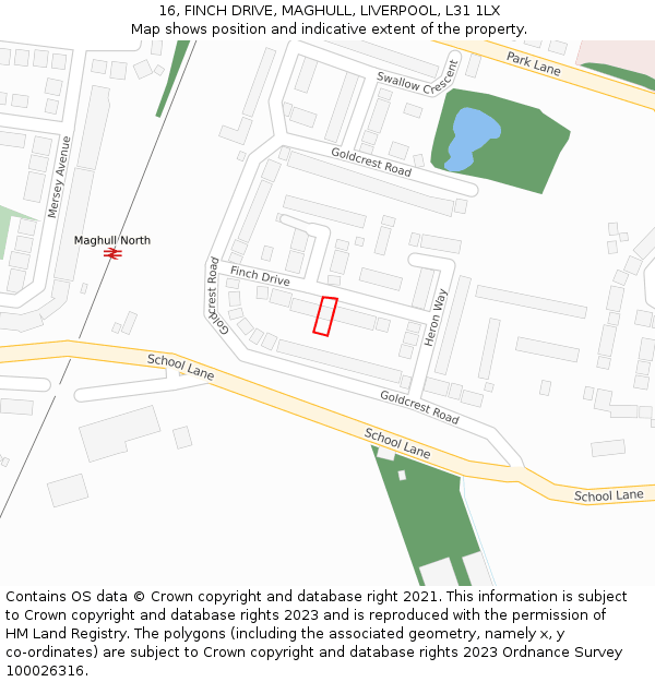 16, FINCH DRIVE, MAGHULL, LIVERPOOL, L31 1LX: Location map and indicative extent of plot