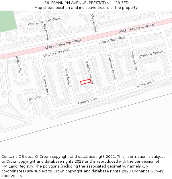 16, FRANKLYN AVENUE, PRESTATYN, LL19 7ED: Location map and indicative extent of plot