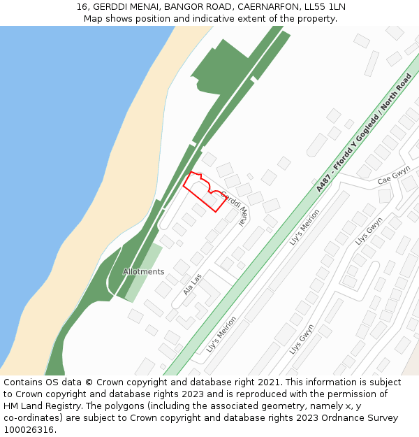 16, GERDDI MENAI, BANGOR ROAD, CAERNARFON, LL55 1LN: Location map and indicative extent of plot