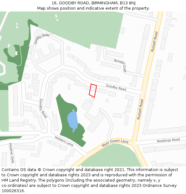 16, GOODBY ROAD, BIRMINGHAM, B13 8NJ: Location map and indicative extent of plot