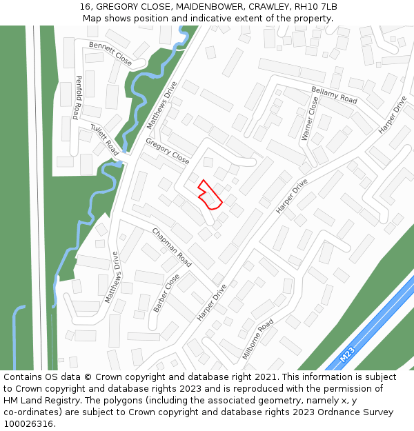 16, GREGORY CLOSE, MAIDENBOWER, CRAWLEY, RH10 7LB: Location map and indicative extent of plot