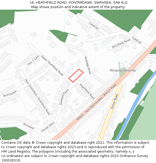 16, HEATHFIELD ROAD, PONTARDAWE, SWANSEA, SA8 4LQ: Location map and indicative extent of plot