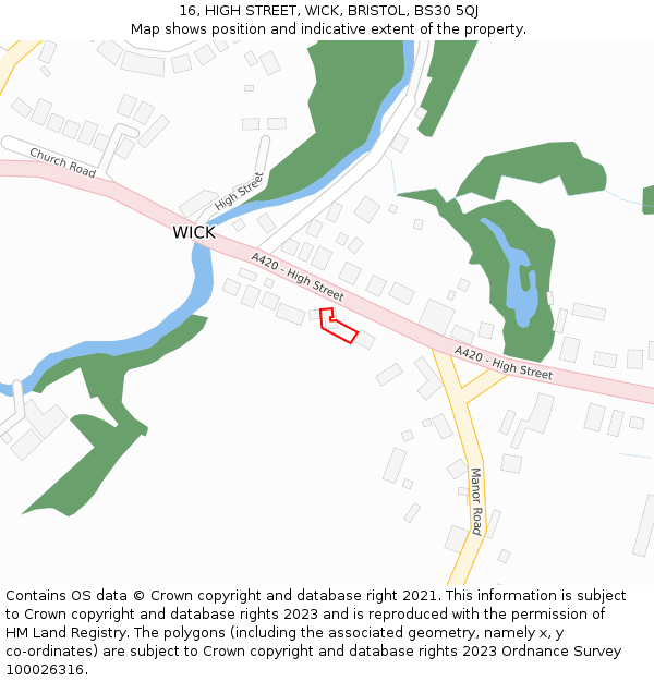 16, HIGH STREET, WICK, BRISTOL, BS30 5QJ: Location map and indicative extent of plot