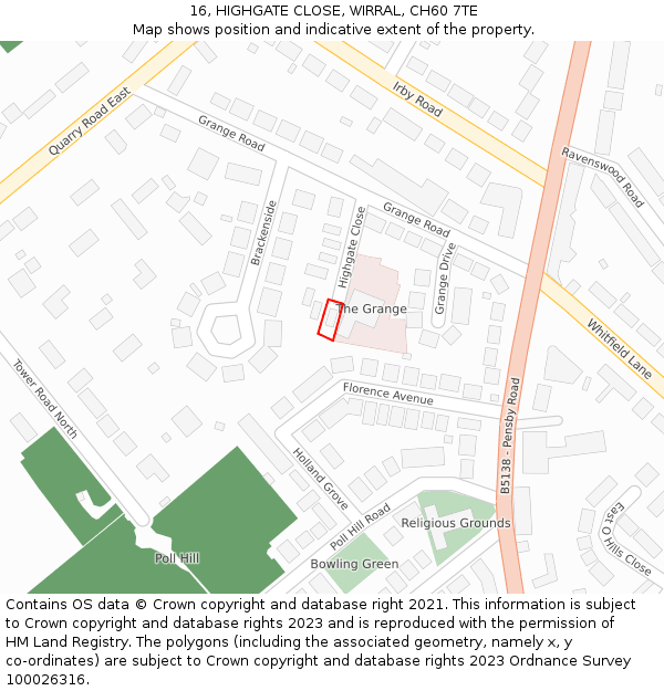 16, HIGHGATE CLOSE, WIRRAL, CH60 7TE: Location map and indicative extent of plot