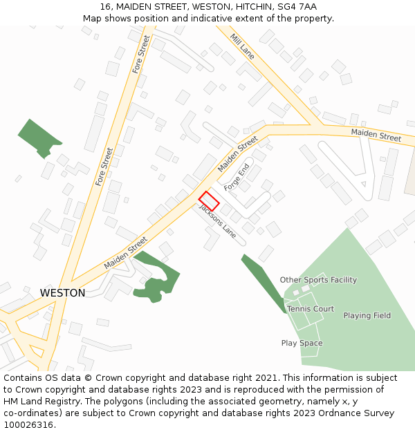 16, MAIDEN STREET, WESTON, HITCHIN, SG4 7AA: Location map and indicative extent of plot