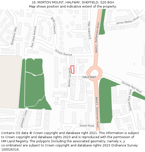 16, MORTON MOUNT, HALFWAY, SHEFFIELD, S20 8GH: Location map and indicative extent of plot