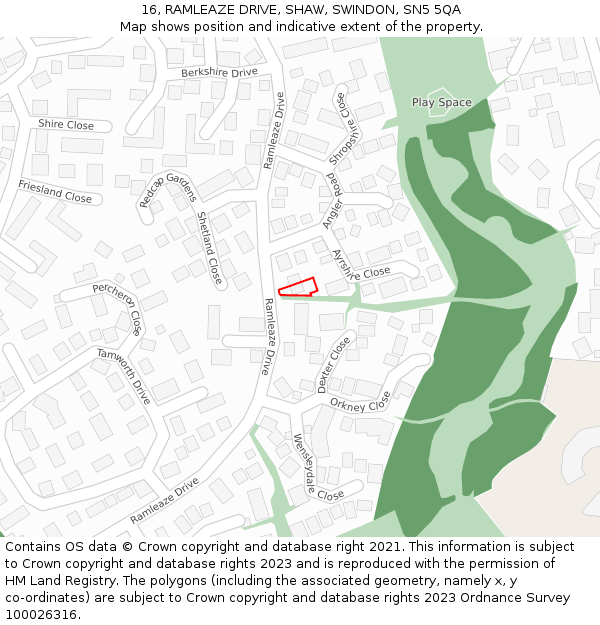 16, RAMLEAZE DRIVE, SHAW, SWINDON, SN5 5QA: Location map and indicative extent of plot