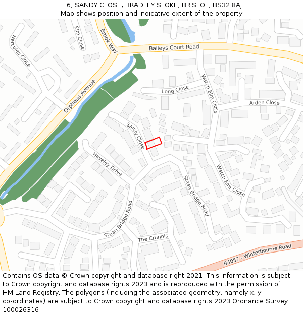 16, SANDY CLOSE, BRADLEY STOKE, BRISTOL, BS32 8AJ: Location map and indicative extent of plot