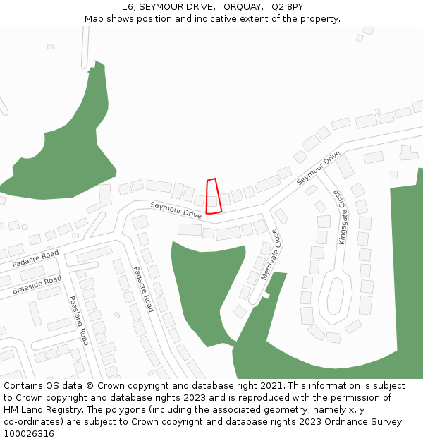 16, SEYMOUR DRIVE, TORQUAY, TQ2 8PY: Location map and indicative extent of plot