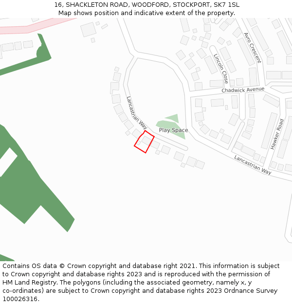 16, SHACKLETON ROAD, WOODFORD, STOCKPORT, SK7 1SL: Location map and indicative extent of plot