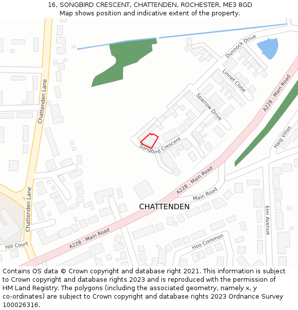 16, SONGBIRD CRESCENT, CHATTENDEN, ROCHESTER, ME3 8GD: Location map and indicative extent of plot