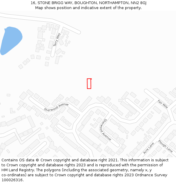 16, STONE BRIGG WAY, BOUGHTON, NORTHAMPTON, NN2 8GJ: Location map and indicative extent of plot