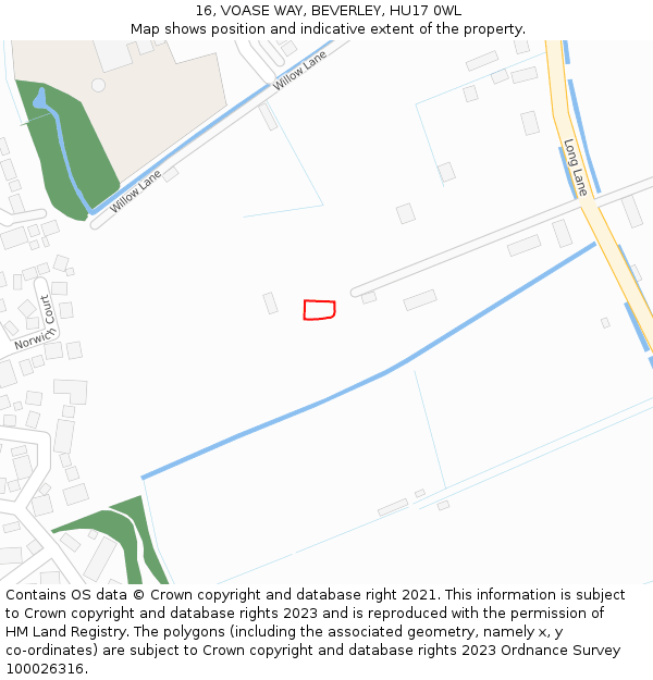 16, VOASE WAY, BEVERLEY, HU17 0WL: Location map and indicative extent of plot