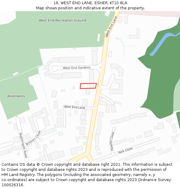 16, WEST END LANE, ESHER, KT10 8LA: Location map and indicative extent of plot