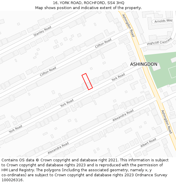 16, YORK ROAD, ROCHFORD, SS4 3HQ: Location map and indicative extent of plot