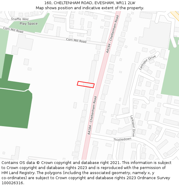 160, CHELTENHAM ROAD, EVESHAM, WR11 2LW: Location map and indicative extent of plot