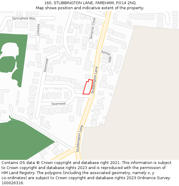 160, STUBBINGTON LANE, FAREHAM, PO14 2NQ: Location map and indicative extent of plot