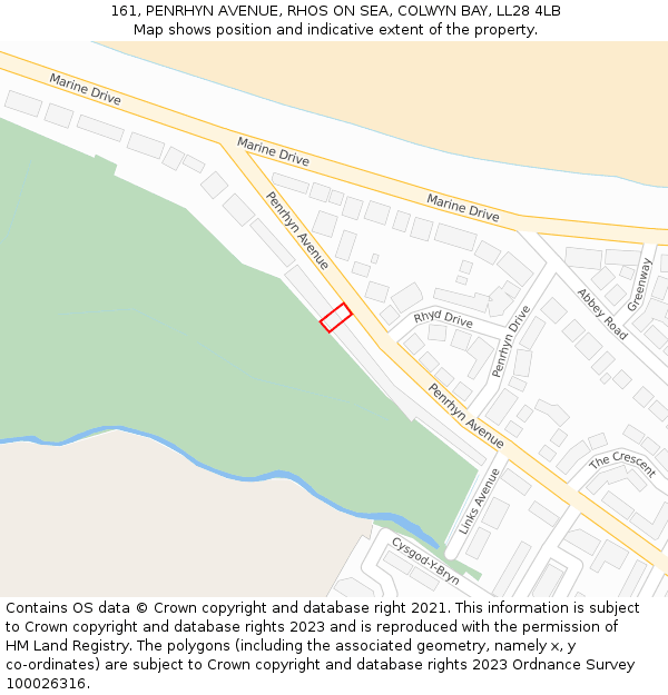 161, PENRHYN AVENUE, RHOS ON SEA, COLWYN BAY, LL28 4LB: Location map and indicative extent of plot