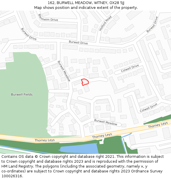 162, BURWELL MEADOW, WITNEY, OX28 5JJ: Location map and indicative extent of plot