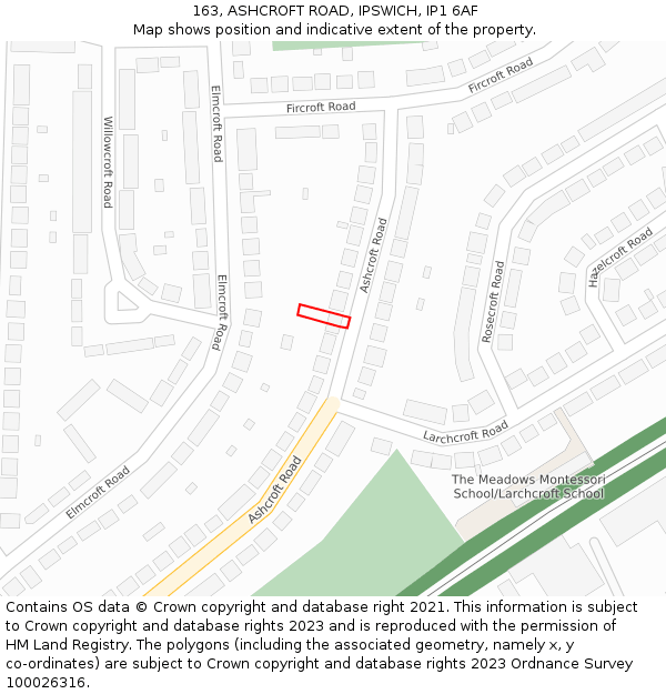 163, ASHCROFT ROAD, IPSWICH, IP1 6AF: Location map and indicative extent of plot