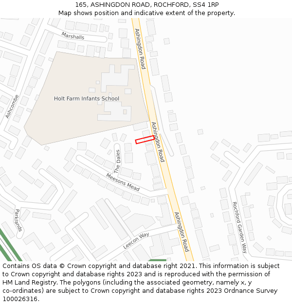 165, ASHINGDON ROAD, ROCHFORD, SS4 1RP: Location map and indicative extent of plot