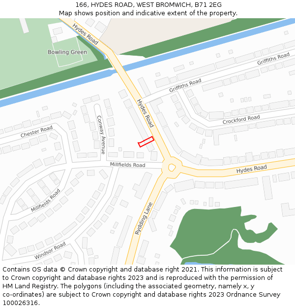 166, HYDES ROAD, WEST BROMWICH, B71 2EG: Location map and indicative extent of plot