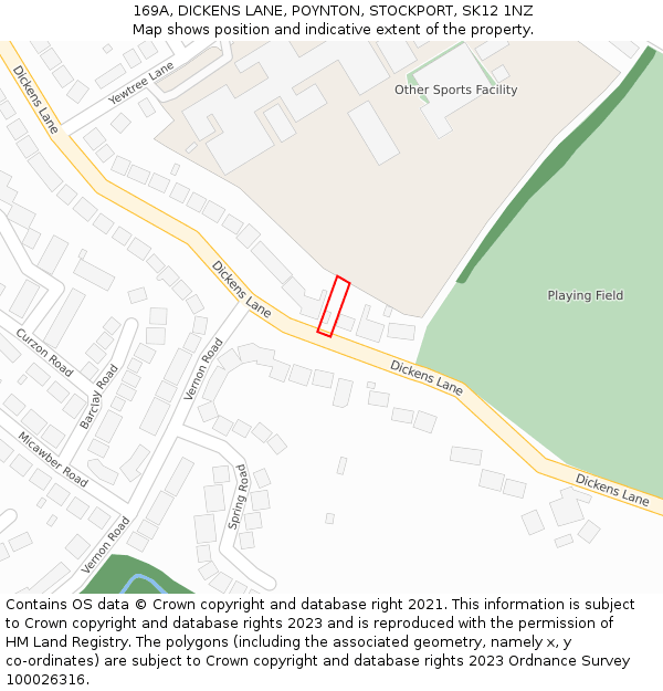 169A, DICKENS LANE, POYNTON, STOCKPORT, SK12 1NZ: Location map and indicative extent of plot