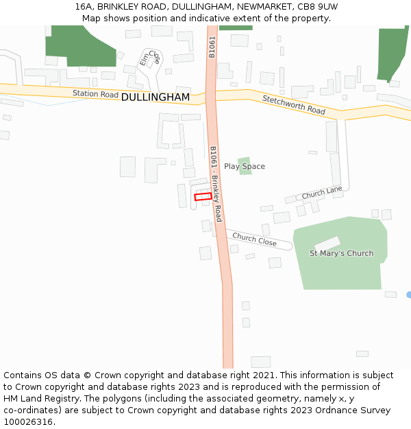 16A, BRINKLEY ROAD, DULLINGHAM, NEWMARKET, CB8 9UW: Location map and indicative extent of plot