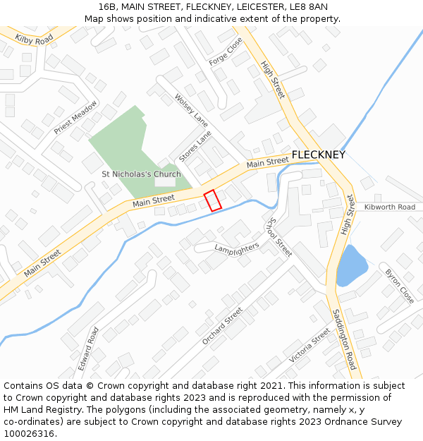 16B, MAIN STREET, FLECKNEY, LEICESTER, LE8 8AN: Location map and indicative extent of plot