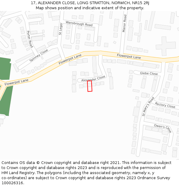 17, ALEXANDER CLOSE, LONG STRATTON, NORWICH, NR15 2RJ: Location map and indicative extent of plot