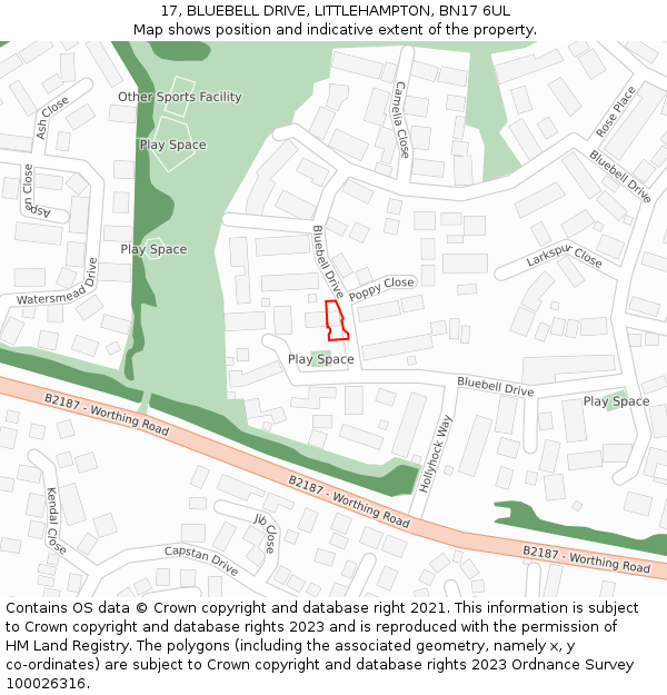 17, BLUEBELL DRIVE, LITTLEHAMPTON, BN17 6UL: Location map and indicative extent of plot