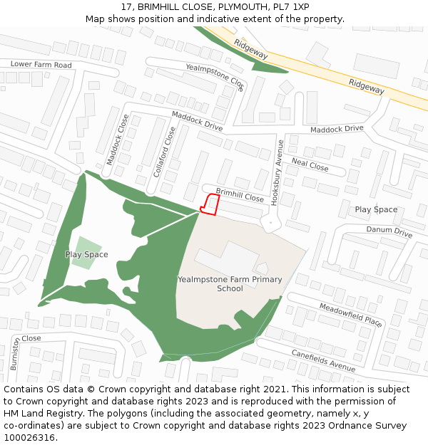 17, BRIMHILL CLOSE, PLYMOUTH, PL7 1XP: Location map and indicative extent of plot