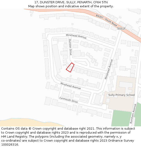 17, DUNSTER DRIVE, SULLY, PENARTH, CF64 5TN: Location map and indicative extent of plot