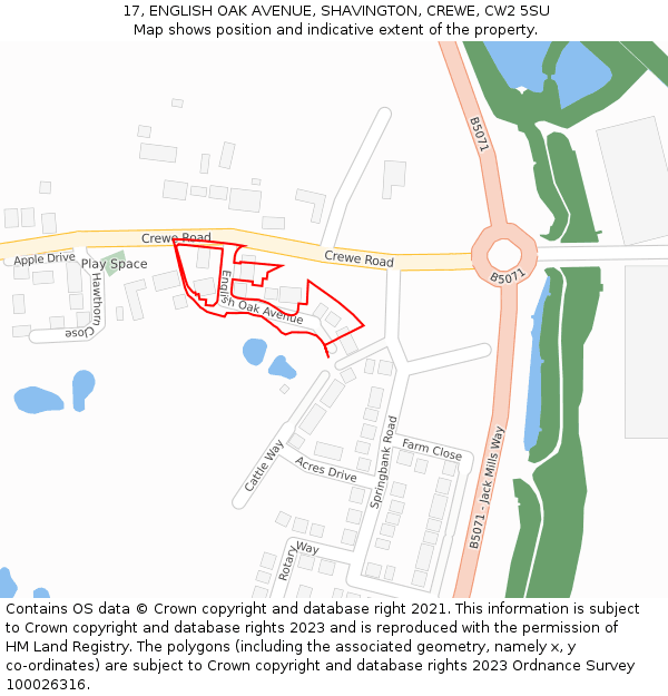 17, ENGLISH OAK AVENUE, SHAVINGTON, CREWE, CW2 5SU: Location map and indicative extent of plot