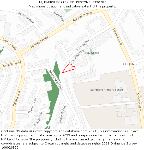 17, EVERSLEY PARK, FOLKESTONE, CT20 3FE: Location map and indicative extent of plot