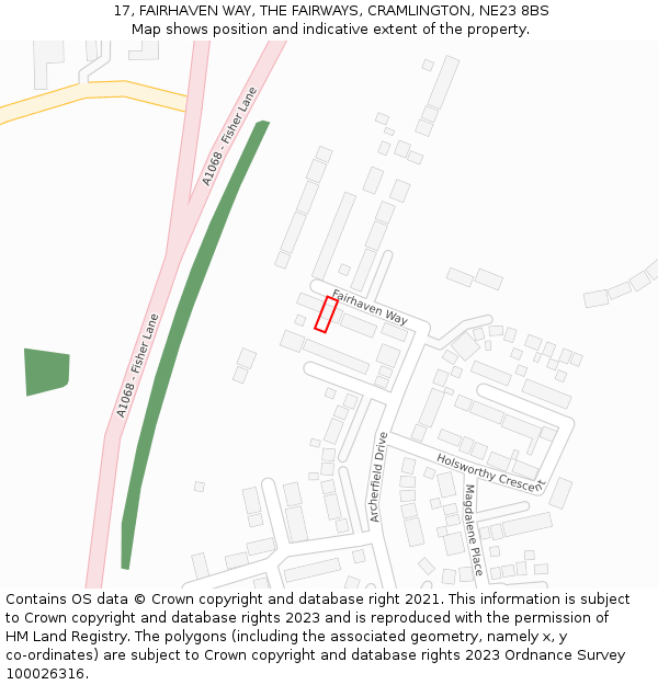 17, FAIRHAVEN WAY, THE FAIRWAYS, CRAMLINGTON, NE23 8BS: Location map and indicative extent of plot