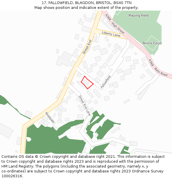 17, FALLOWFIELD, BLAGDON, BRISTOL, BS40 7TN: Location map and indicative extent of plot