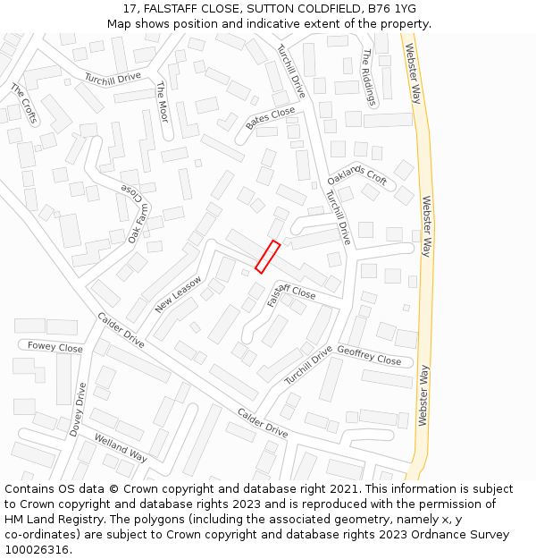 17, FALSTAFF CLOSE, SUTTON COLDFIELD, B76 1YG: Location map and indicative extent of plot