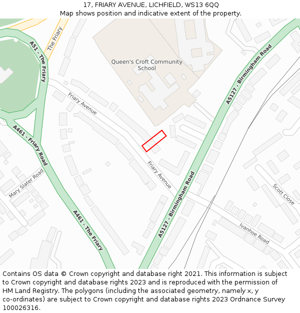 17, FRIARY AVENUE, LICHFIELD, WS13 6QQ: Location map and indicative extent of plot