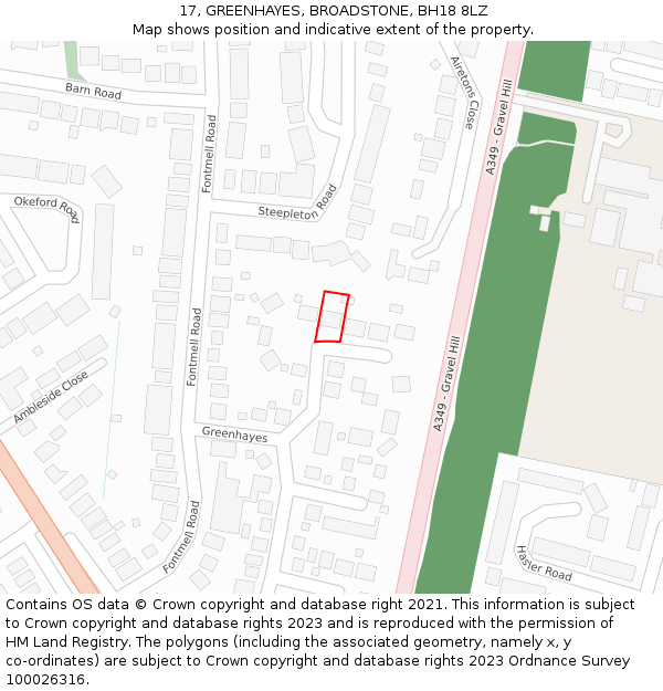 17, GREENHAYES, BROADSTONE, BH18 8LZ: Location map and indicative extent of plot